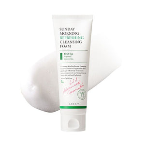 AXIS-Y Sunday Morning Refreshing Cleansing Foam, a 120 ml cleanser, front of the pack facing the camera