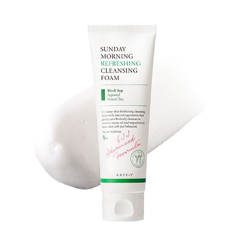AXIS-Y Sunday Morning Refreshing Cleansing Foam, a 120 ml cleanser, front of the pack facing the camera