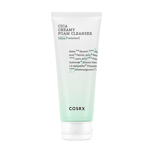 COSRX Pure Fit Cica Creamy Foam Cleanser, a 150 ml cleanser, front of the pack facing the camera
