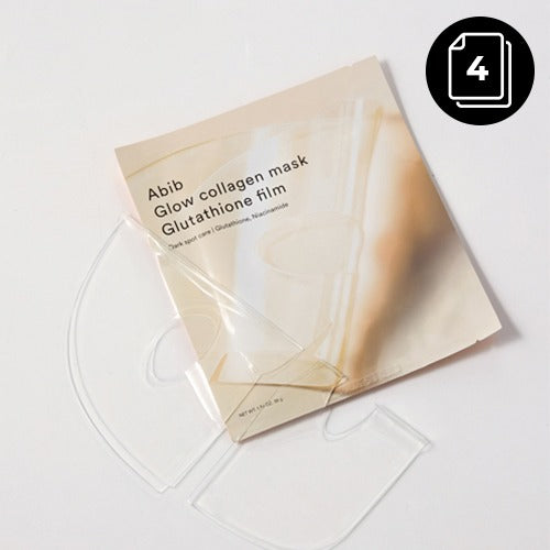 Abib Glow Collagen Mask Glutathione Film, a 38 g x 4 mask set, front of the pack facing the camera