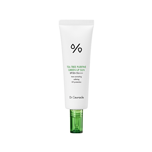 Dr.Ceuracle Tea Tree Purifine Green Up Sun SPF50 PA++++, a 50 ml sunscreen, front of the pack facing the camera