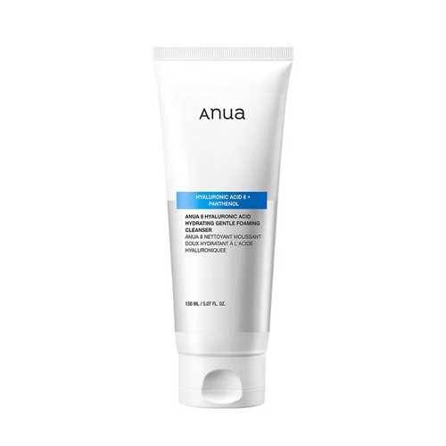 Anua 8 Hyaluronic Acid Hydrating Gentle Foaming Cleanser, a 150 ml cleanser, front of the pack facing the camera