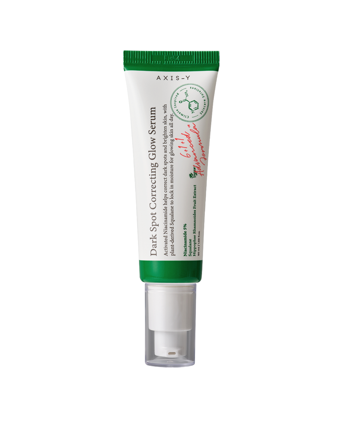 AXIS-Y Dark Spot Correcting Glow Serum, a 50 ml serum, front of the pack facing the camera