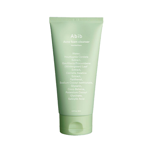 Abib Acne foam cleanser Heartleaf foam, a 150 ml cleanser, front of the pack facing the camera