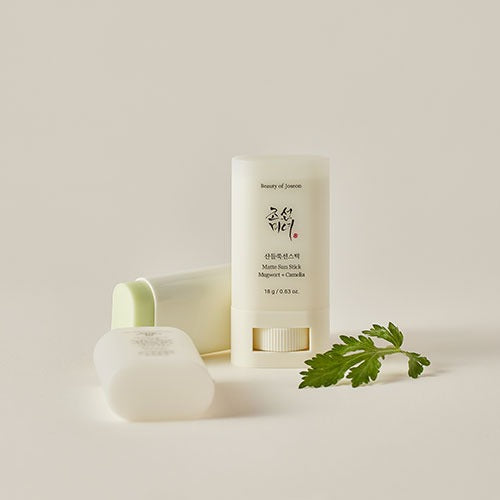 Beauty of Joseon Matte sun stick : Mugwort + Camelia 18g (SPF50+ PA++++) sun stick, front of the pack facing the camera