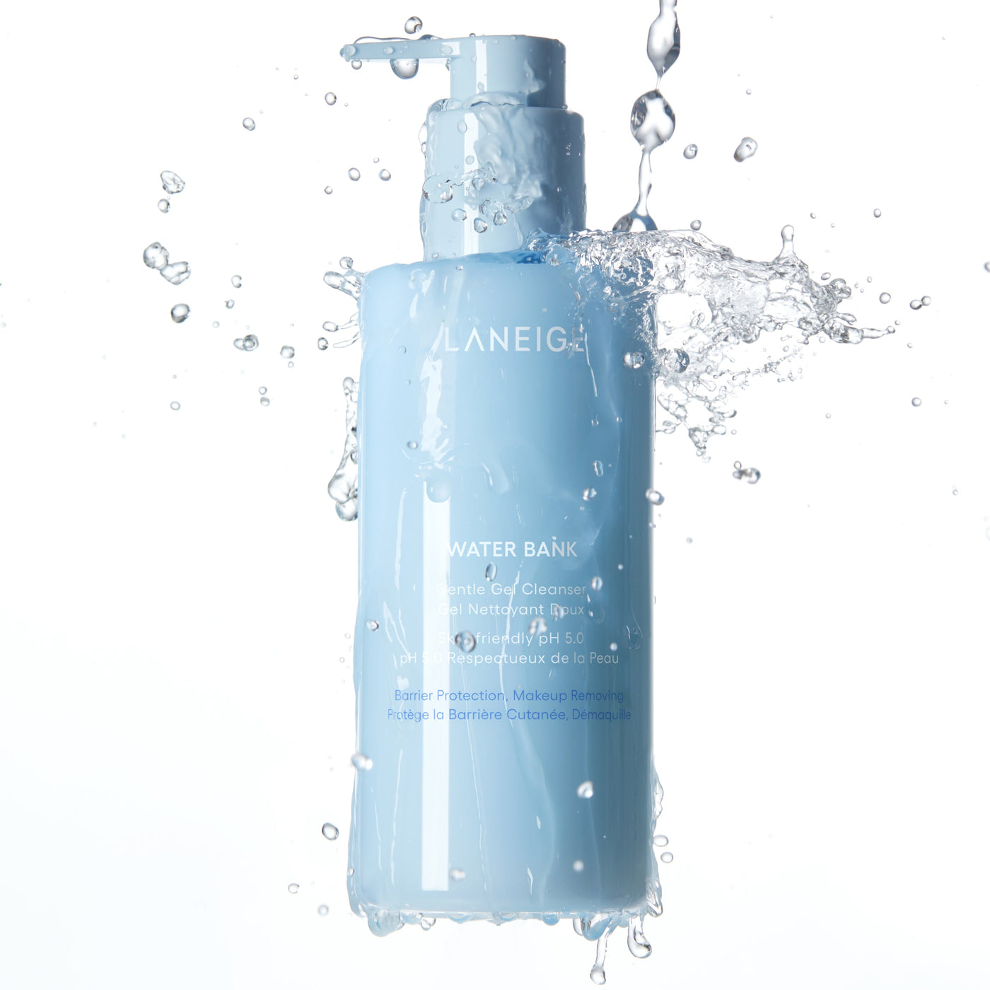 LANEIGE Water Bank Gentle Gel Cleanser, a 250 ml cleanser, front of the pack facing the camera